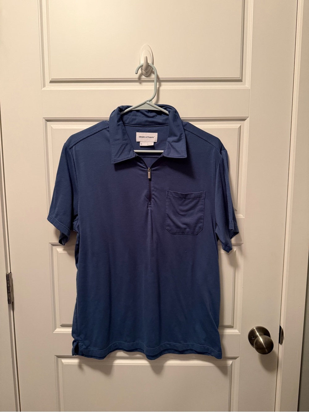 Ministry of Supply Men's Navy Blue Half-Zip Polo with Chest Pocket